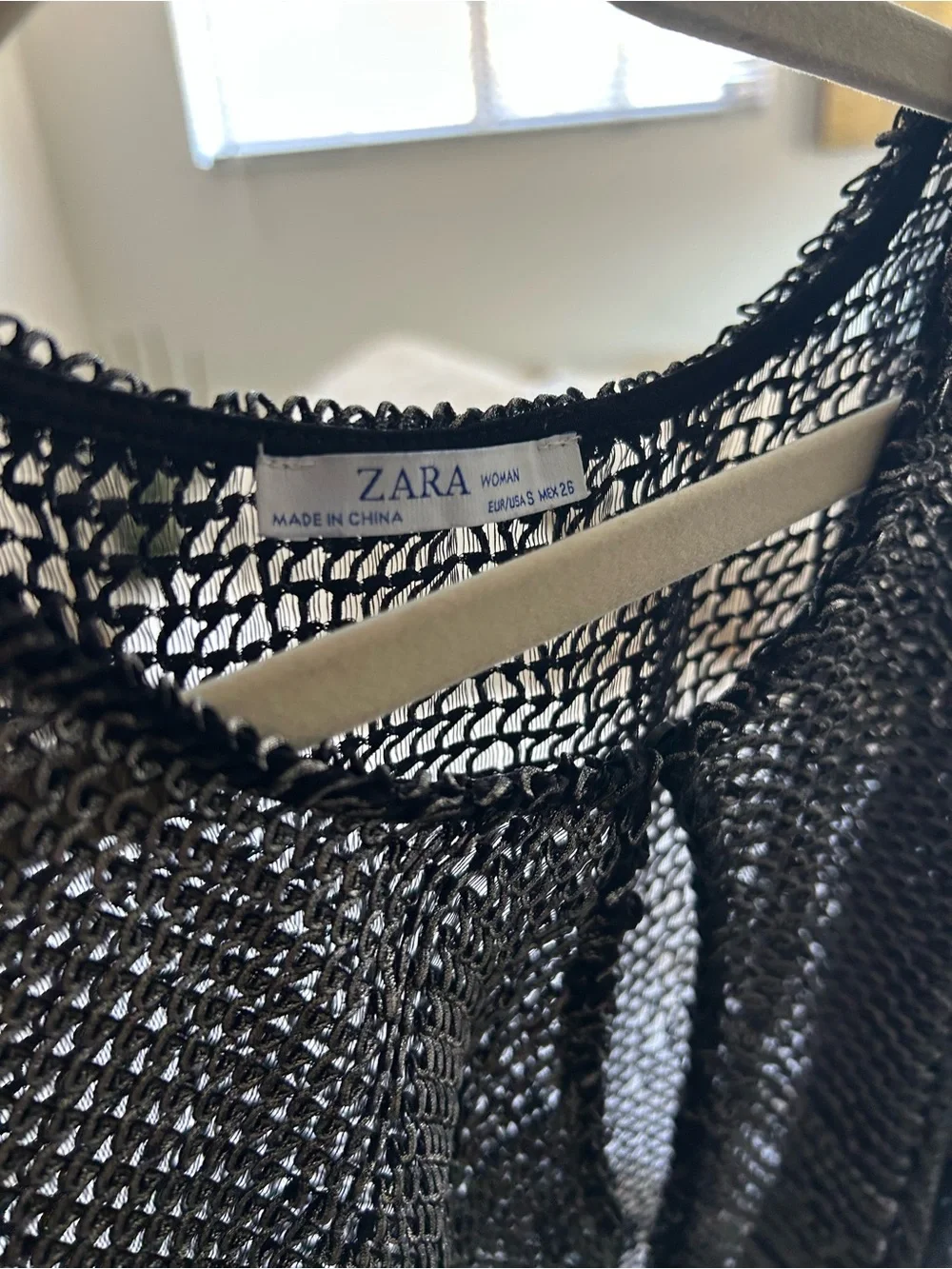 Zara Black Open-Weave Mesh Top